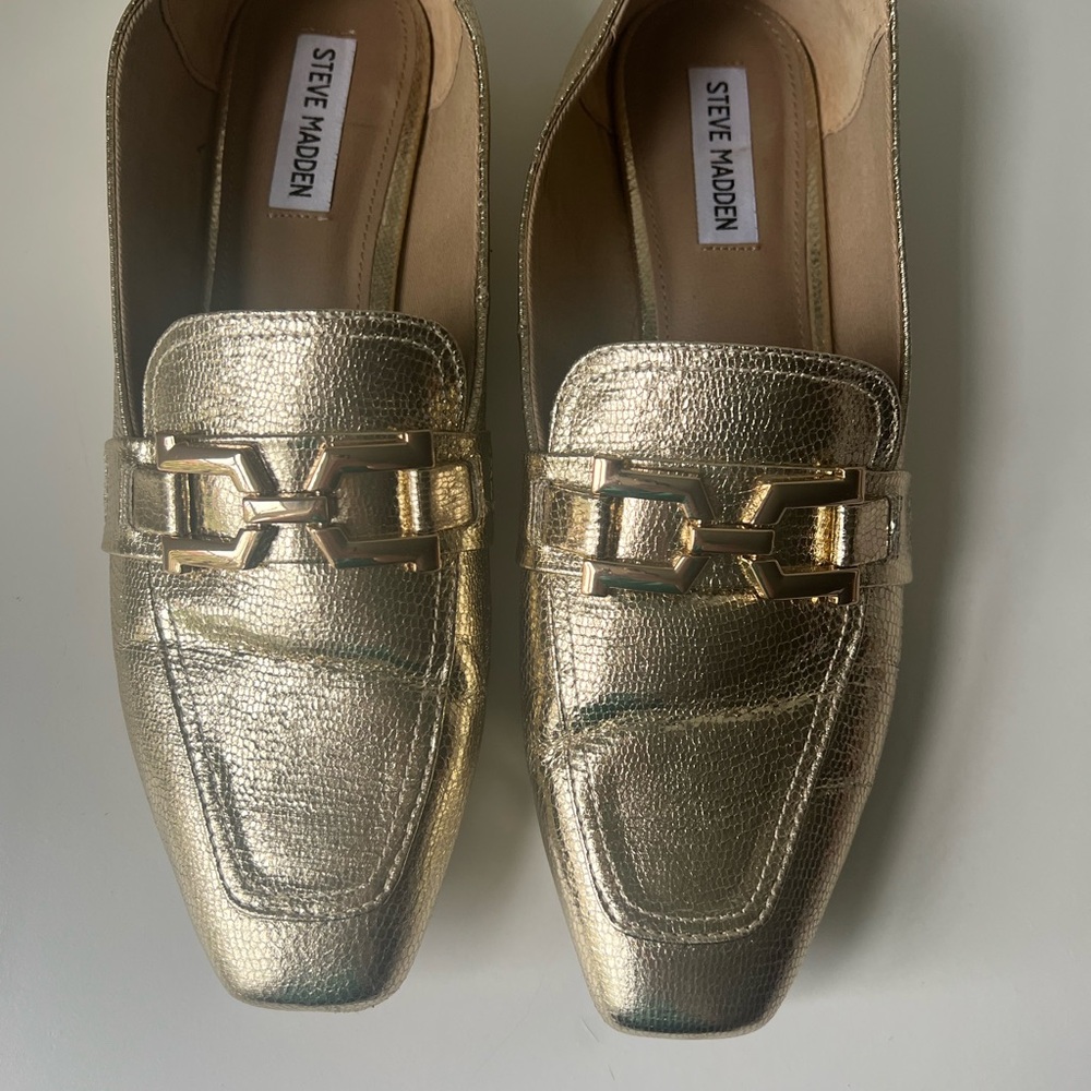 Steve Madden Gold Metallic Flats with Horsebit Detail